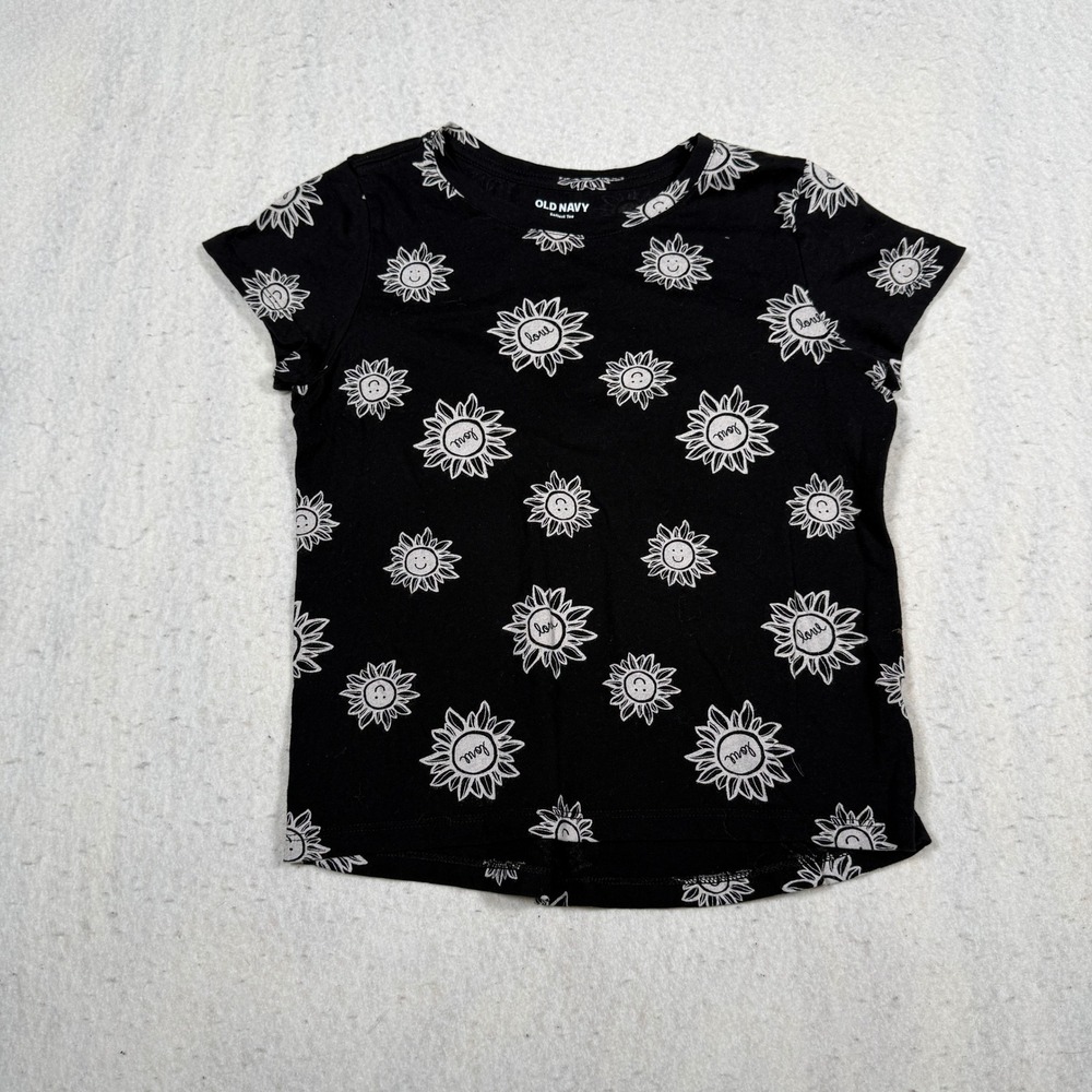 Old Navy Kids Black Sunflower Smiley Love Softest Tee Shirt Size M 8